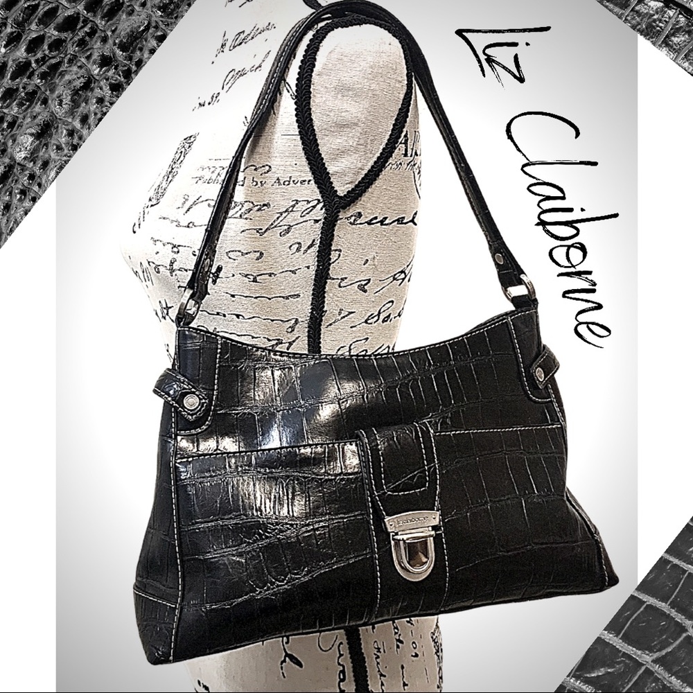 Liz Claiborne Black Pebbled Faux Leather Handbag